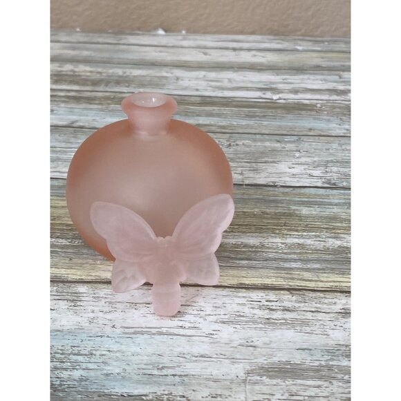 Set of 2 Frosted Pink Glass Perfume Bottles Set w/Stoppers Vanity Decor 1990s - Picture 11 of 12
